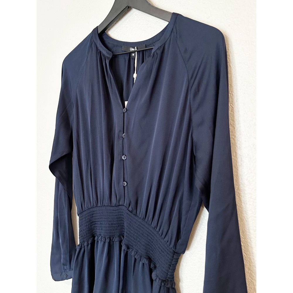Quince Washable Silk Smocked Waist Mini Dress Navy Blue Size Medium NEW - Picture 4 of 9